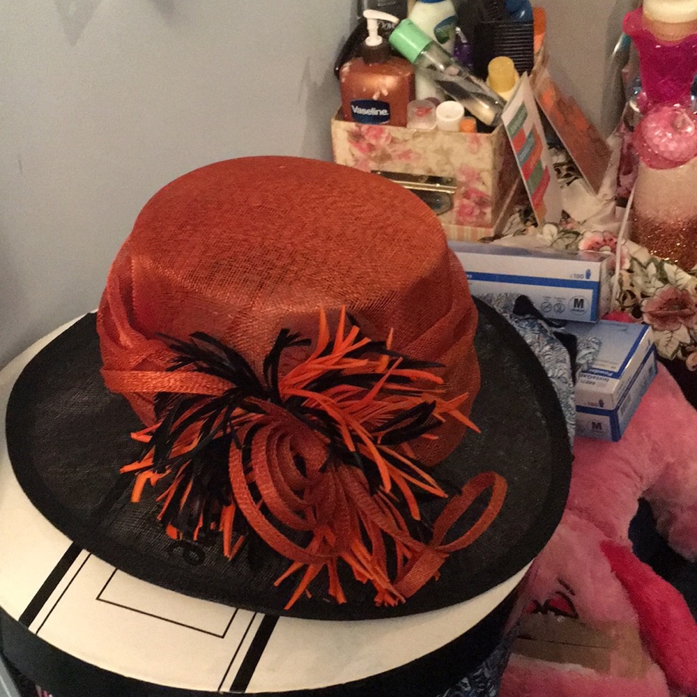 Ladies Orange and Black Church Hat